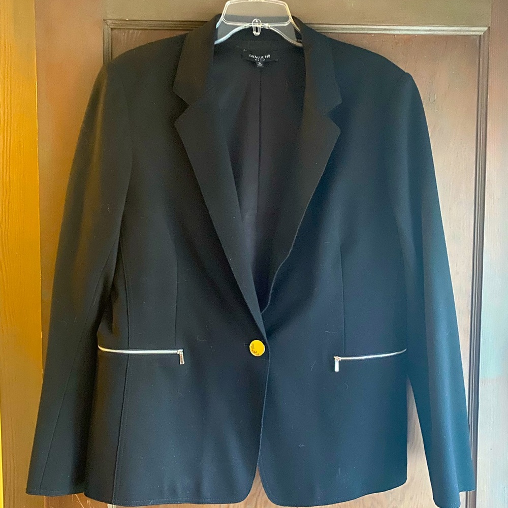 Lafayette 148 New York Black Blazer with Zipper Detail Size 16